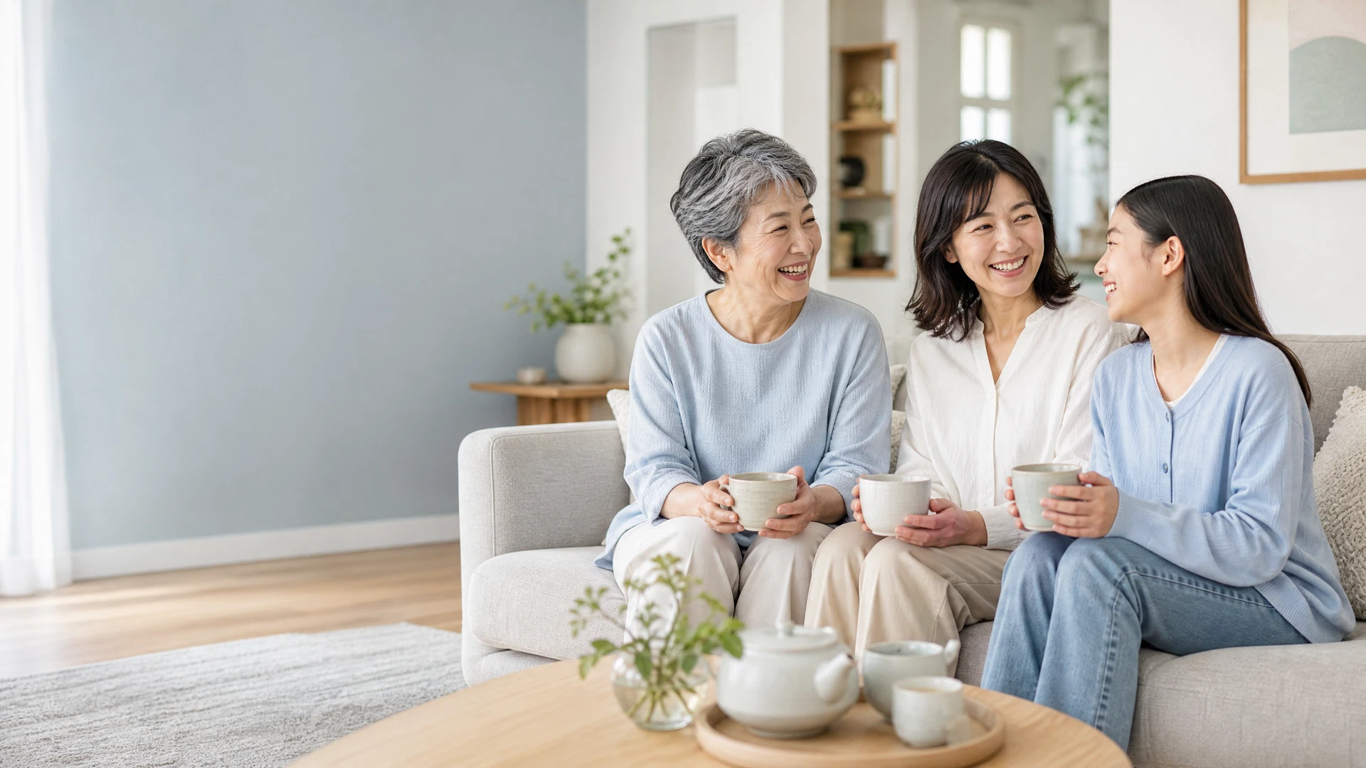 Three generations of a family spending time together at home